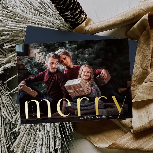 Merry Gold  Full Photo Foil Holiday Card