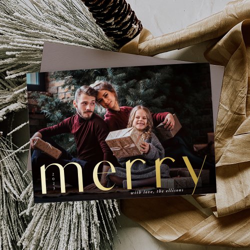 Merry Gold  Full Photo Foil Holiday Card