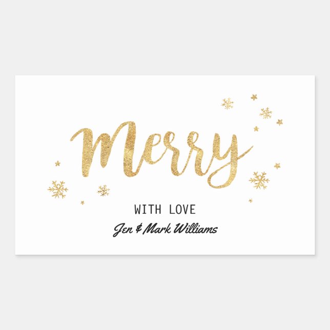 Merry (Gold) Rectangular Sticker (Front)