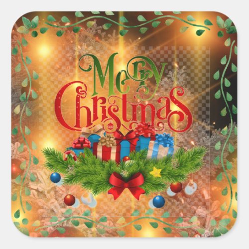 Merry Golden Christmas Square Sticker