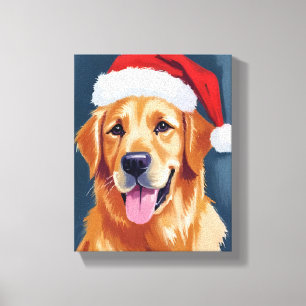 Merry Golden Retriever   Santa Hat Dog Christmas Canvas Print