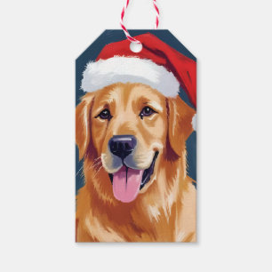 Merry Golden Retriever Santa Hat Dog Christmas Gift Tags