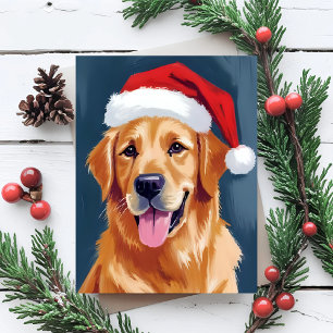Merry Golden Retriever Santa Hat Dog Christmas Holiday Postcard