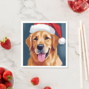 Merry Golden Retriever Santa Hat Dog Christmas Napkins
