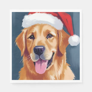 Merry Golden Retriever Santa Hat Dog Christmas Napkins