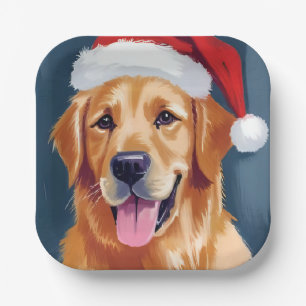Merry Golden Retriever   Santa Hat Dog Christmas Paper Plates