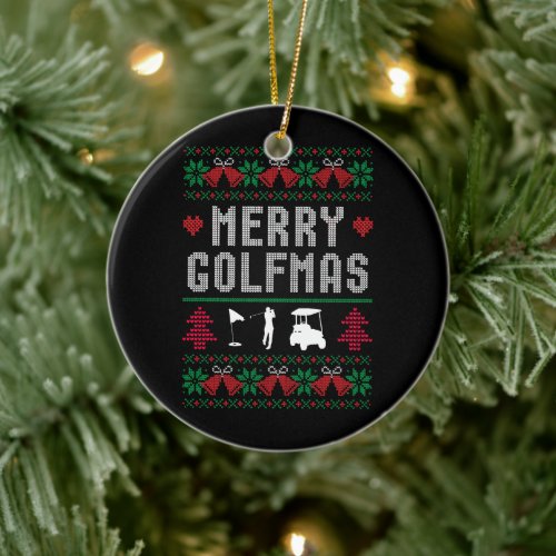 Merry Golfmas Golf Golfing Golfer Ugly Christmas  Ceramic Ornament
