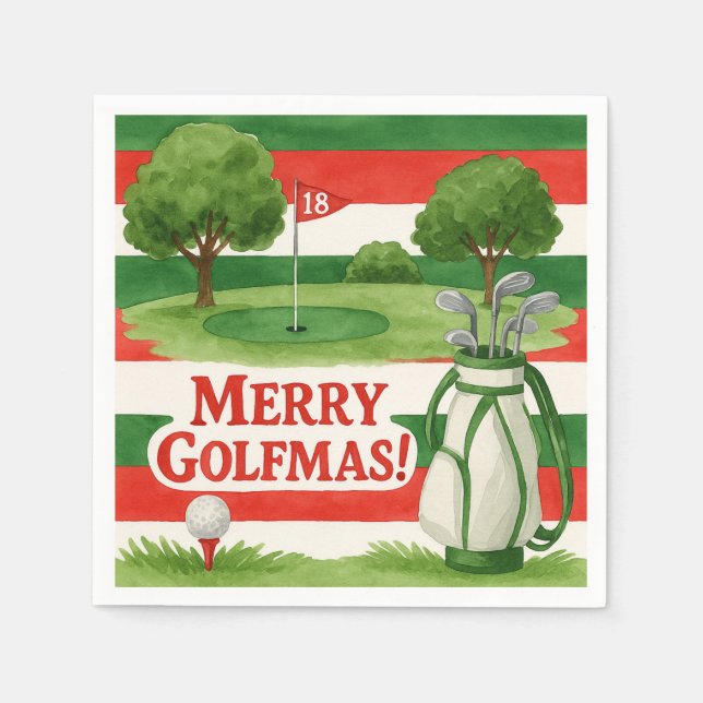 'Merry Golfmas!' Golfers Cheerful Christmas Preppy Napkins (Front)