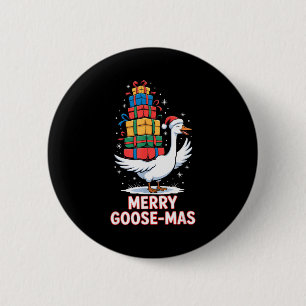 Merry Goose-mas With Xmas Funny Christmas Goose  Button