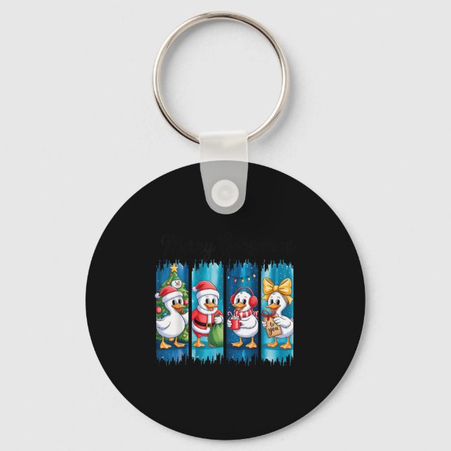 Merry Goosemas Christmas Cheer Festive Ducks  Keychain (Front)