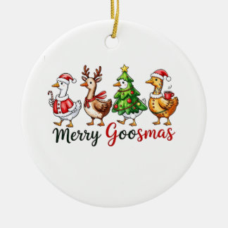 Merry Goosemas Christmas Goose Wearing Santa Hat Ceramic Ornament