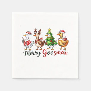  Merry Goosemas Christmas Goose Wearing Santa Hat Napkins