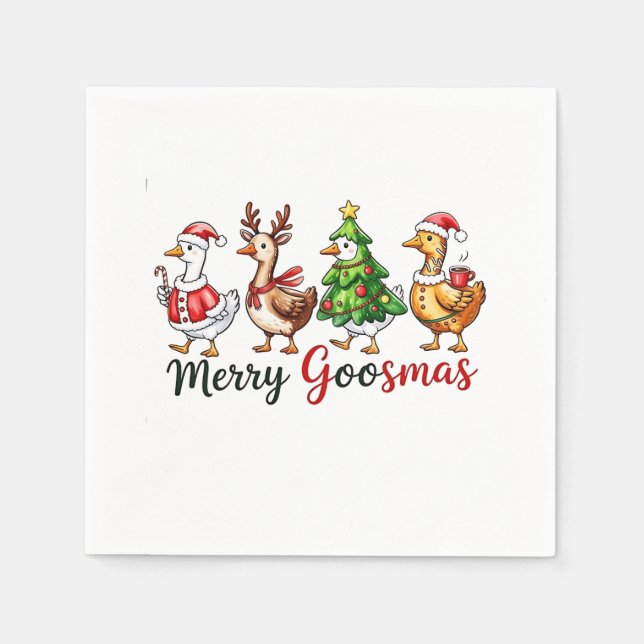  Merry Goosemas Christmas Goose Wearing Santa Hat Napkins (Front)