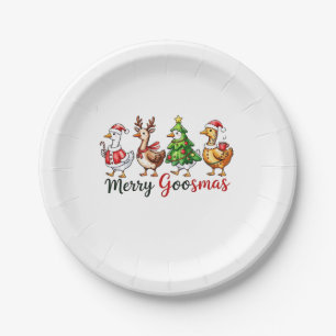  Merry Goosemas Christmas Goose Wearing Santa Hat Paper Plates