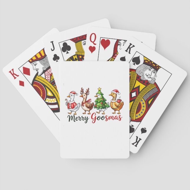  Merry Goosemas Christmas Goose Wearing Santa Hat Poker Cards (Back)