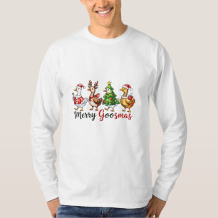 Merry Goosemas Christmas Goose Wearing Santa Hat T-Shirt