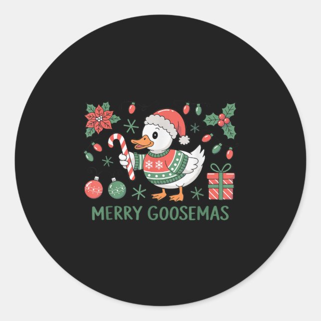 Merry Goosemas Cute Christmas Goose Santa Hat Ligh Classic Round Sticker (Front)