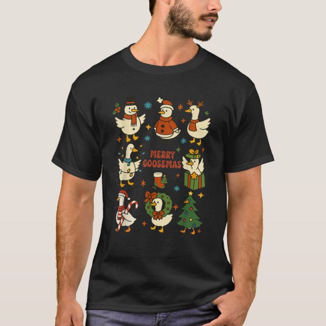 Merry Goosemas Funny Christmas Duck Silly Goose Me T-Shirt (Front)