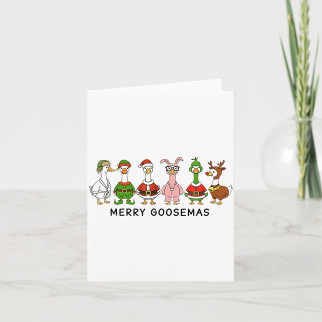 Merry Goosemas Funny Christmas Geese In Costumes  Card (Front)