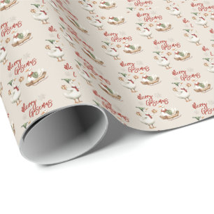 Merry Goosemas Whimsical Goose Christmas Holiday Wrapping Paper