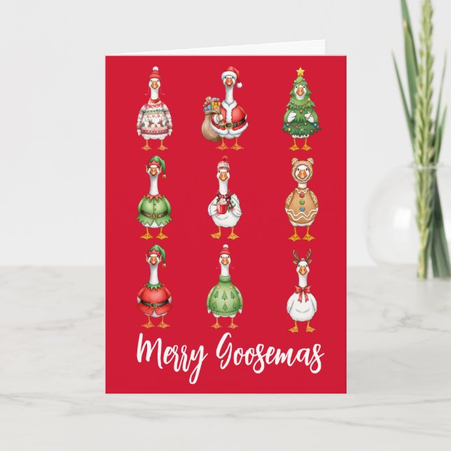 Merry Goosman Christmas Goose Holiday Card (Front)