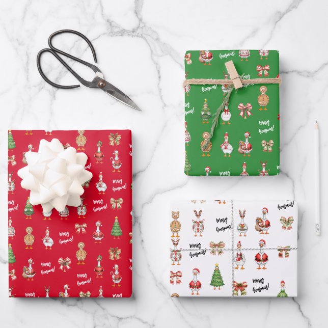 Merry Goosman Christmas Goose Wrapping Paper Sheets (Front)