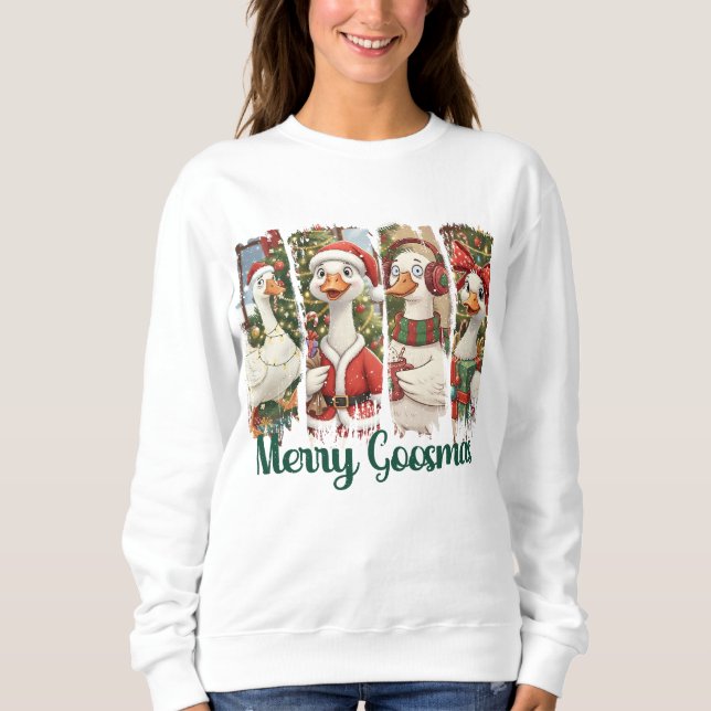 Merry Goosmas Cute Brushstroke Goose Christmas Sweatshirt (Front)