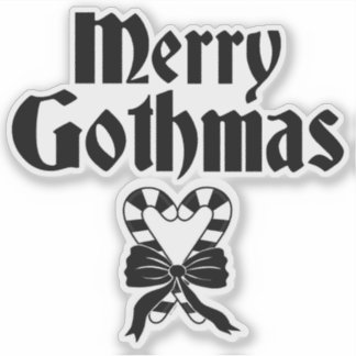 Merry Gothmas Black and White Candy Cane Heart Sticker