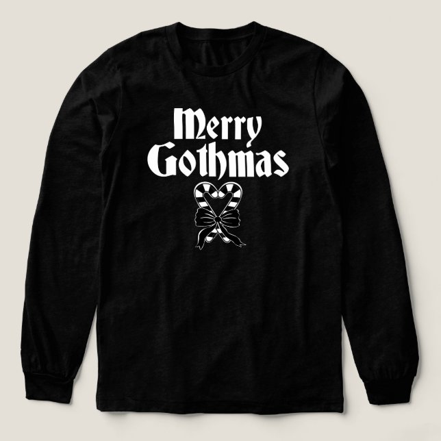 Merry Gothmas Black and White Candy Cane Heart Tri-Blend Shirt (Design Front)