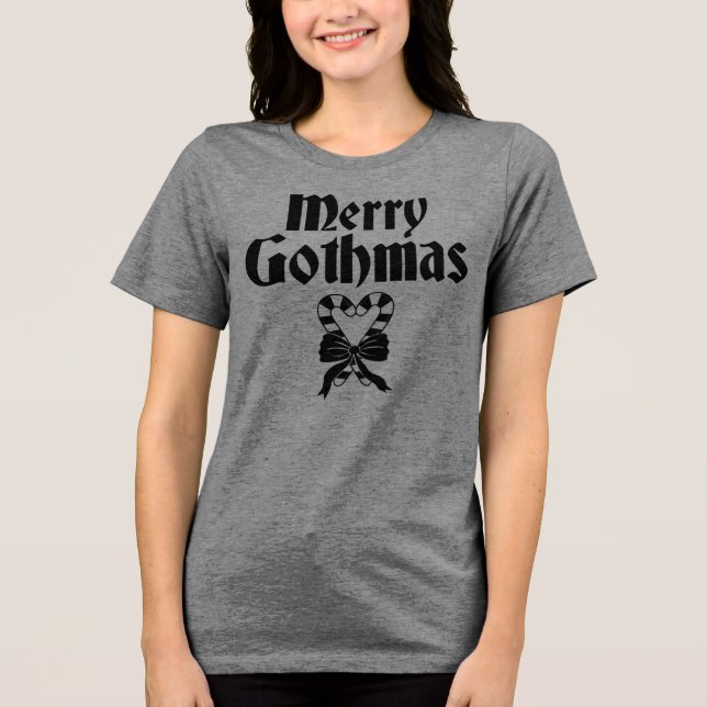 Merry Gothmas Black and White Candy Cane Heart Tri-Blend Shirt (Front)