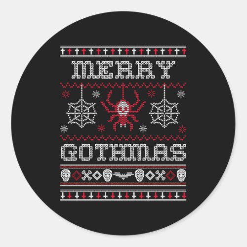 Merry Gothmas Goth Ugly Spider Skulls Bat Classic Round Sticker
