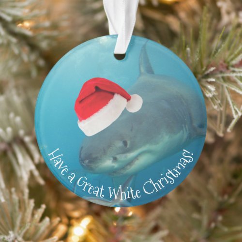 Merry Great White Christmas Shark Santa Hat Funny Ornament
