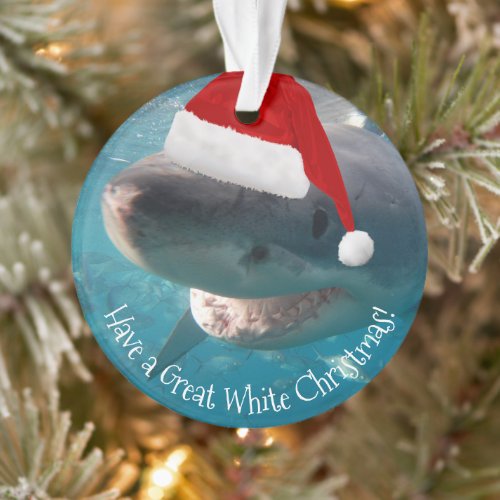 Merry Great White Christmas Shark Santa Hat Funny Ornament