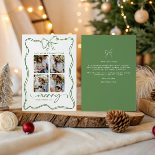 Merry Green Bow Holiday Pregnancy Announcement