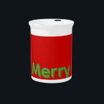 Merry Green Name on Red Beverage Pitcher<br><div class="desc">Merry Green Name on Red Christmas</div>