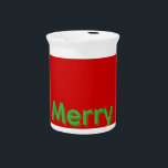 Merry Green Name on Red Beverage Pitcher<br><div class="desc">Merry Green Name on Red Christmas</div>