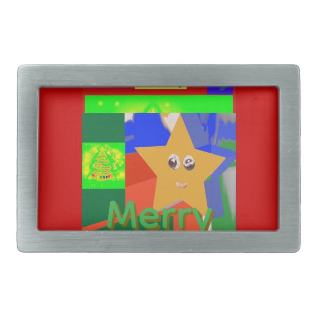 Merry Green Name on Red Christmas  Belt Buckle (Front)