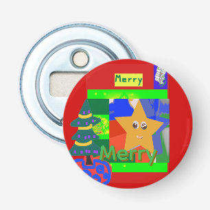 Merry Green Name on Red Christmas Bottle Opener
