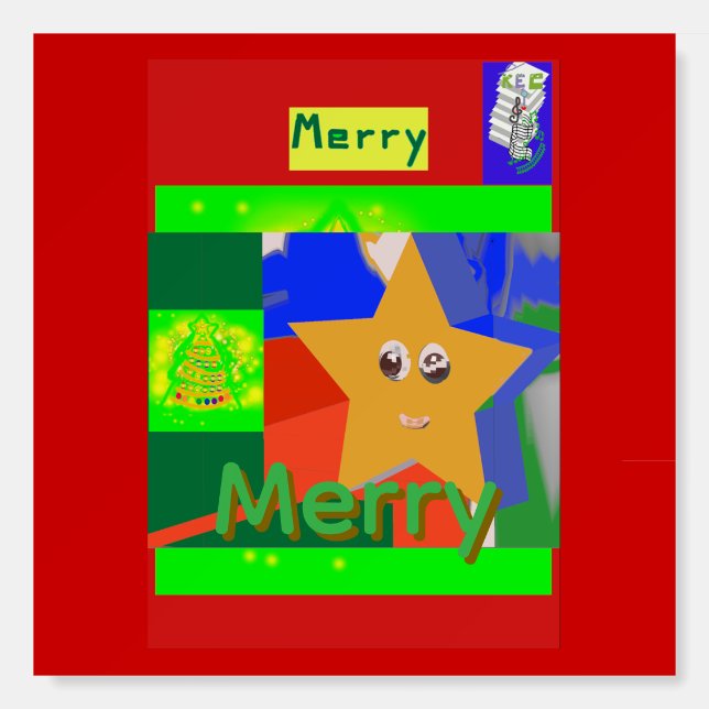 Merry Green Name on Red Christmas  Foam Board (Front)