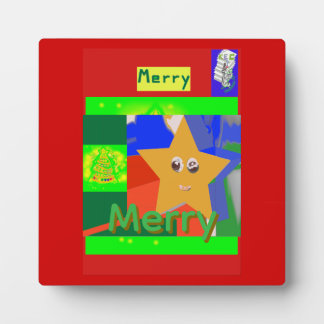 Merry Green Name on Red Christmas  Plaque
