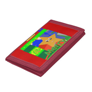 Merry Green Name on Red Christmas  Trifold Wallet
