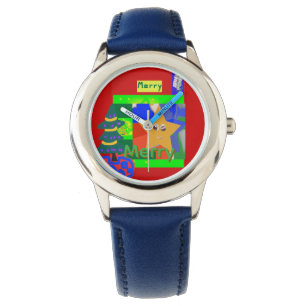 Merry Green Name on Red Christmas  Watch