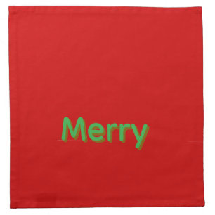 Merry Green Name on Red Cloth Napkin