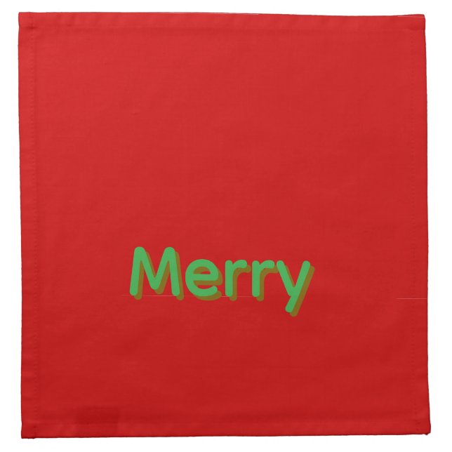 Merry Green Name on Red Cloth Napkin (Front)