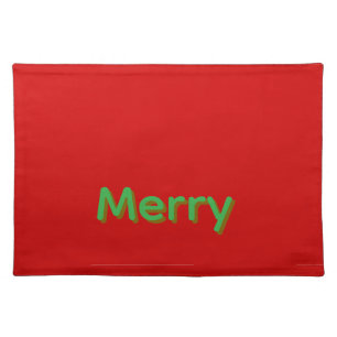 Merry Green Name on Red Cloth Placemat
