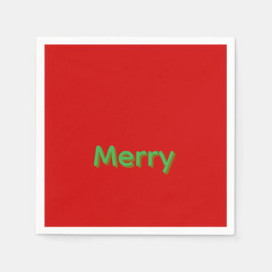 Merry Green Name on Red Napkins
