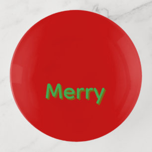 Merry Green Name on Red Trinket Tray