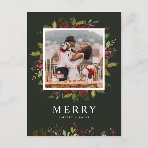 Merry Greenery  Editable Colors Photo Holiday Postcard