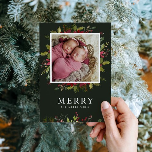 Merry Greenery  Magnetic Holiday Photo Card