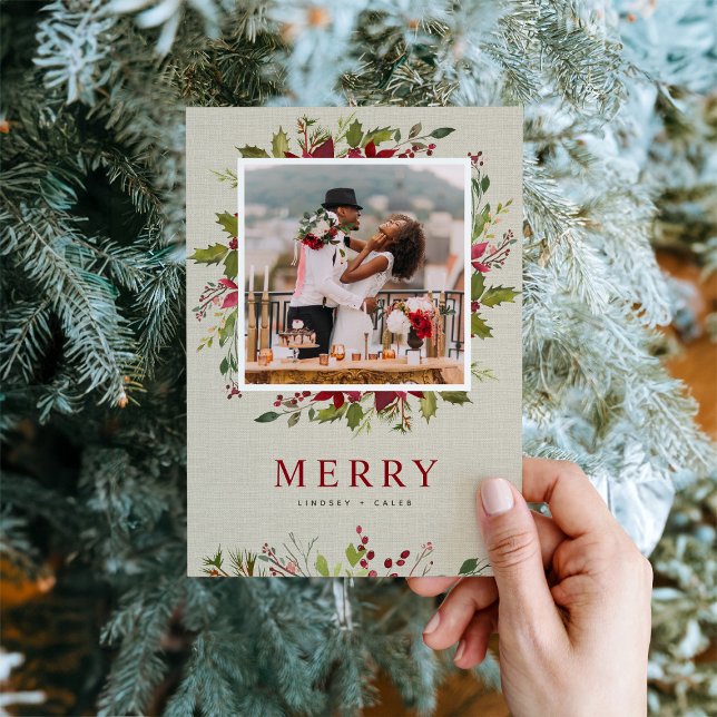 Merry Greenery | Wedding Photo Flat Holiday Card (Creator Uploaded)